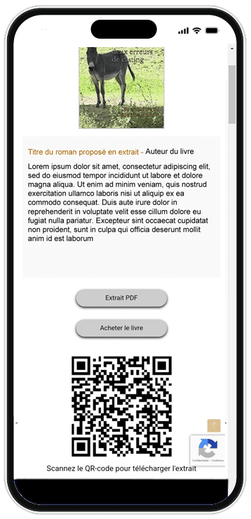 Manuscree affiche le QR Code d'un extrait de livre d'auteur à télécharger gratuitement pour lire avant d'acheter la version complète
